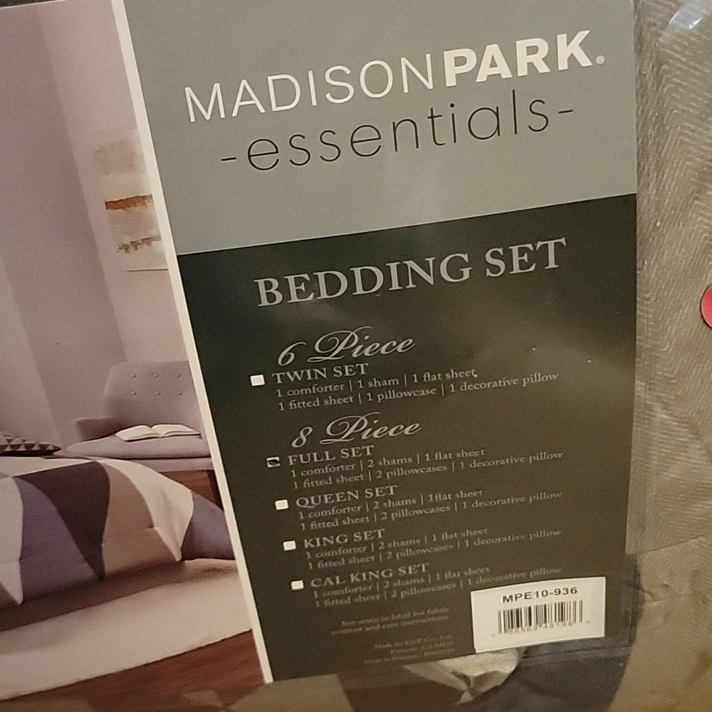 Madison Park Essentials Full Comforter w/ Sheets Pillow Gray Blue Tan Cream New…